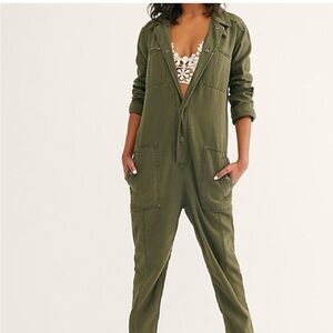 Free People Military Green Utility Jumpsuit